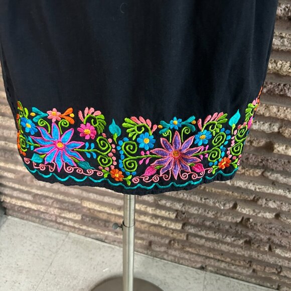 Mexican Black Embroidered Floral Off Shoulder Peasant Dress - Picture 5 of 9